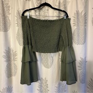 SHEIN Olive Bell Sleeve Crop Top